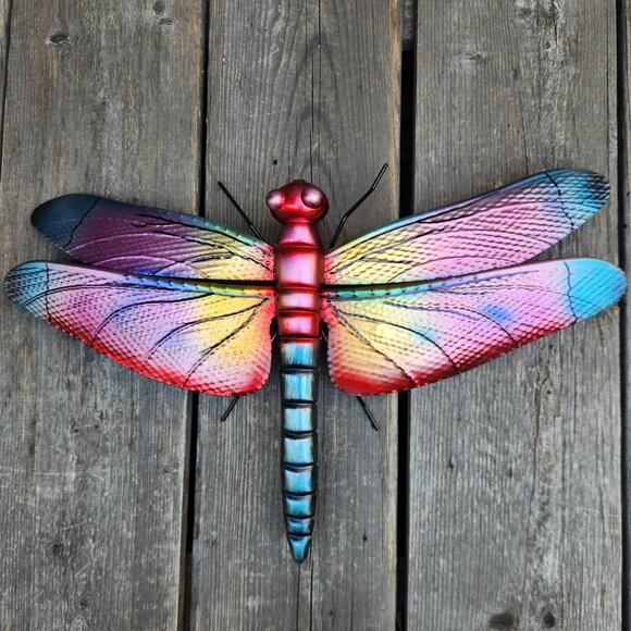 14.5" Large Rainbow Metal Dragonfly Wall/Fence Decor Garden Stake - Picture 3 of 5